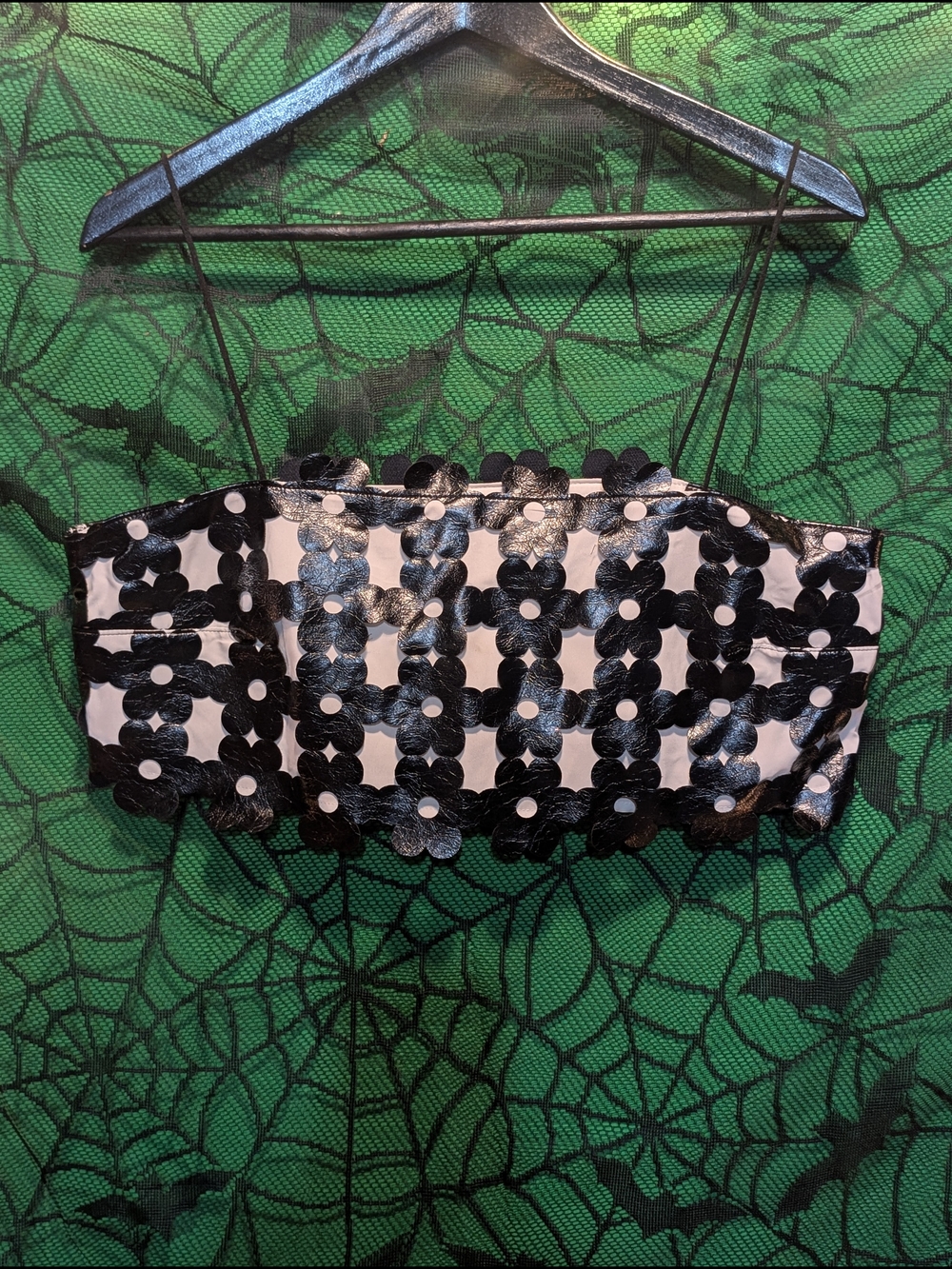 Floral Appliqué Black and White Crop Top